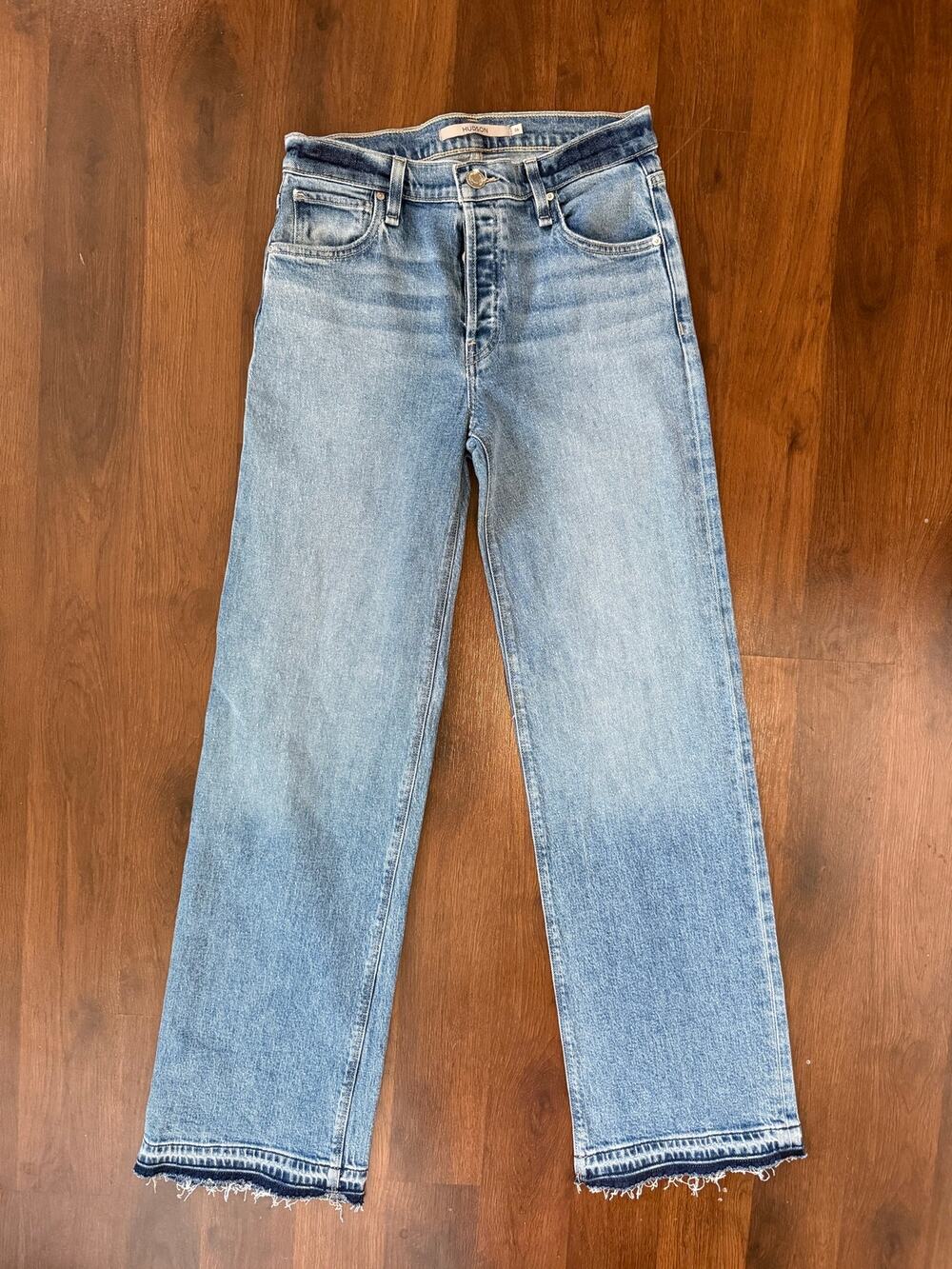 Hudson Rosie High Rise Wide Leg Jeans Raw Hem Sz 26 Casual Denim